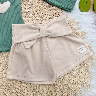 Conj. Blusa Manga Longa Canelada Corações Cut Things e Short  - Verde e Areia